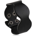 Retro black leather wristband with wavy edges and adjustable silver metal snap fasteners - Black