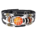 Pulsera de cuero negro multicapa con dije de baloncesto y cuentas decorativas - Baloncesto Estilo B