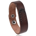 Handmade retro dark brown leather bracelet with decorative stitching and silver buttons - Dark Brown