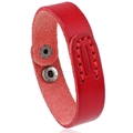 Handmade red leather bracelet with visible stitching and silver snap buttons - Red
