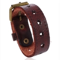 Bracelet punk en cuir marron foncé avec étoiles évidées et boucle en métal vintage - Brun Foncé