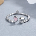 Minimalistische 925 sterling zilveren open ring met roze hart en waterdruppel detail - Verstelbaar Open / Zilver-Roze