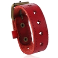 Bracelet rétro en cuir rouge style punk avec étoiles ajourées et boucle en métal bronze - Rouge