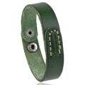 Handmade dark green genuine leather bracelet with vintage stitching and metal snap buttons - Green