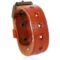 Bracelet en cuir marron avec étoiles ajourées et boucle métal rétro style punk rock - Beige