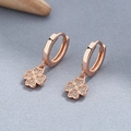 Elegantes pendientes de aro de trébol en plata 925 acabado oro rosa con piedras circón - Plata 925 / Rosa oro