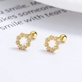 Pair of gold-plated 925 silver round zircon stud earrings with secure screw-on ball backs - 925 Silver / Gold