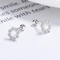 925 silver screw back stud earrings with circular hollow design and white zircon inlays - 925 Silver / Silver