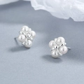 Elegante 925 Sterling Silber Perlenohrstecker in Kleeblattform für Damen in Weiß - 925er Silber / Silber