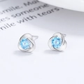 Minimalist 925 sterling silver clover earrings with light blue zircon on white background - White Gold / Pair (Blue Zirconia) / 7.2mm