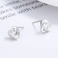 Elegant 925 silver clover stud earrings featuring white zircon in a swirl design - White Gold / Pair (White Stone) / 7.2mm