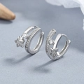 Orecchini a cerchio a stella in argento 925 con doppie file e zirconi scintillanti - Argento 925 / Oro Bianco