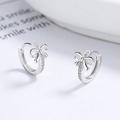 Silver S925 sterling silver bow hoop earrings with sparkling cubic zirconia pavé - 925 Silver / White Gold
