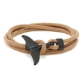 Minimalist whale tail bracelet with khaki woven rope and black matte nautical charm - Khaki and Black Whale Tail