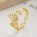 Verstellbarer 925 Silber Ginkgoblatt Ring in Goldoptik mit weißen Zirkonia-Steinen - Einstellbar Offen / Gold