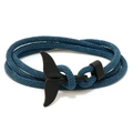 Nautical whale tail bracelet with dark blue woven cord and matte black metal clasp - Azure and Black Whale Tail