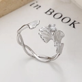 Verstellbarer Ring aus 925er Sterlingsilber mit Ginkgoblatt und funkelnden Zirkonias - Einstellbar Offen / Weißgold