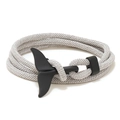 Minimalist grey nautical rope bracelet with a matte black whale tail clasp for men and women - Gray With Black Whale Tail
