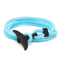 Light blue multi-layer braided rope bracelet with a black whale tail metal clasp - Lake Blue and Black Whale Tail
