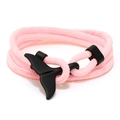 Pink nautical braided rope bracelet featuring a matte black whale tail buckle closure - Pink and Black Whale Tail