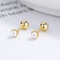 Elegant 925 sterling silver pearl stud earrings with secure gold-plated screw backs - 925 Silver / Gold