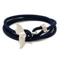 Navy blue multi-strand woven bracelet featuring a silver-tone whale tail metal clasp - Navy and Silver Whale Tail