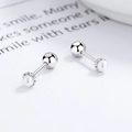 Elegant 925 sterling silver screw ball stud earrings with round white pearls - 925 Silver / White Gold