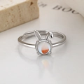 Adjustable 925 sterling silver rabbit ring with iridescent moonstone and matte bunny ears - Adjustable Open / White Gold