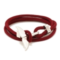 Handwoven red Milan rope bracelet featuring a polished silver whale tail charm - Wine Red and Silver Whale Tail