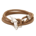 Khaki multi-layer braided rope bracelet with silver whale tail charm closure - Khaki and Silver Whale Tail
