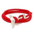 Minimalist red woven multi-layer bracelet with silver whale tail charm and metal clasp - Red and Silver Whale Tail