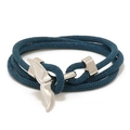 Minimalist whale tail bracelet with dark cyan braided rope and polished silver buckle - Azure and Silver Whale Tail
