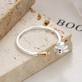 S925 sterling silver open ring featuring a cute 3D bunny and golden carrot motif - Rabbit Carrot Open Style (B-11-6) / Silver