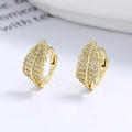 Sparkling leaf shaped gold hoop earrings with white zircon crystals for women fashion - 925 Silver / Gold