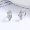 Leaf-shaped 925 sterling silver hoop earrings with sparkling pavé white zircon stones - 925 Silver / White Gold