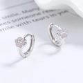 Orecchini a cerchio in argento S925 carini con ciondolo a zampa di gatto rosa - Argento 925 / Oro Bianco