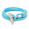 Light blue triple-layer braided Milan rope bracelet with silver whale tail charm hook - Lake Blue and Silver Whale Tail