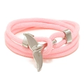 Pink braided wrap bracelet with a silver whale tail charm clasp for a nautical look - Pink and Silver Whale Tail