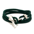 Minimalist deep green braided nautical bracelet with polished silver whale tail clasp - Dark Green and Silver Whale Tail
