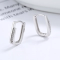 Orecchini a cerchio rettangolari in argento 925 con pavé di zirconi bianchi lucidi - Argento 925 / Oro Bianco/Paio
