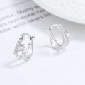 925 silver double hoop earrings with pave cubic zirconia in a bright silver finish - Silver