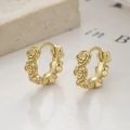 925 Sterling Silber Rose Gold Creolen für Damen mit floralem Relief und Rosenmuster - 925er Silber / Gold