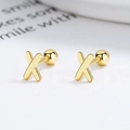 Élégantes boucles d'oreilles en argent 925 doré en forme de X avec fermoir à vis à bille - Argent 925 / Or