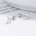 Boucles d'oreilles minimalistes en argent sterling 925 en forme de X avec fermoir à vis - Argent 925 / Or blanc
