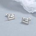925 silver screw back earring with vintage Forever engraving and bow decoration - 925 Silver / Thai Silver (Square Bow)