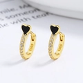 Orecchini a cerchio cuore in argento 925 placcato oro con smalto nero e zirconi - Argento 925 / Oro