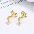 925 silver snake stud earrings with gold plating and cubic zirconia for ear cartilage - 925 Silver / Gold