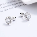 Square 925 sterling silver stud earrings with sparkling cubic zirconia and screw-back closure - White Gold