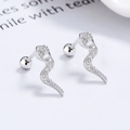 Pair of S925 sterling silver snake stud earrings with pavé-set white cubic zirconia stones - 925 Silver / White Gold