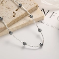 Modern 925 sterling silver necklace with grey pearls and square beads on stone - 925 Silver / Silver (Dark Gray Artificial Pearl)